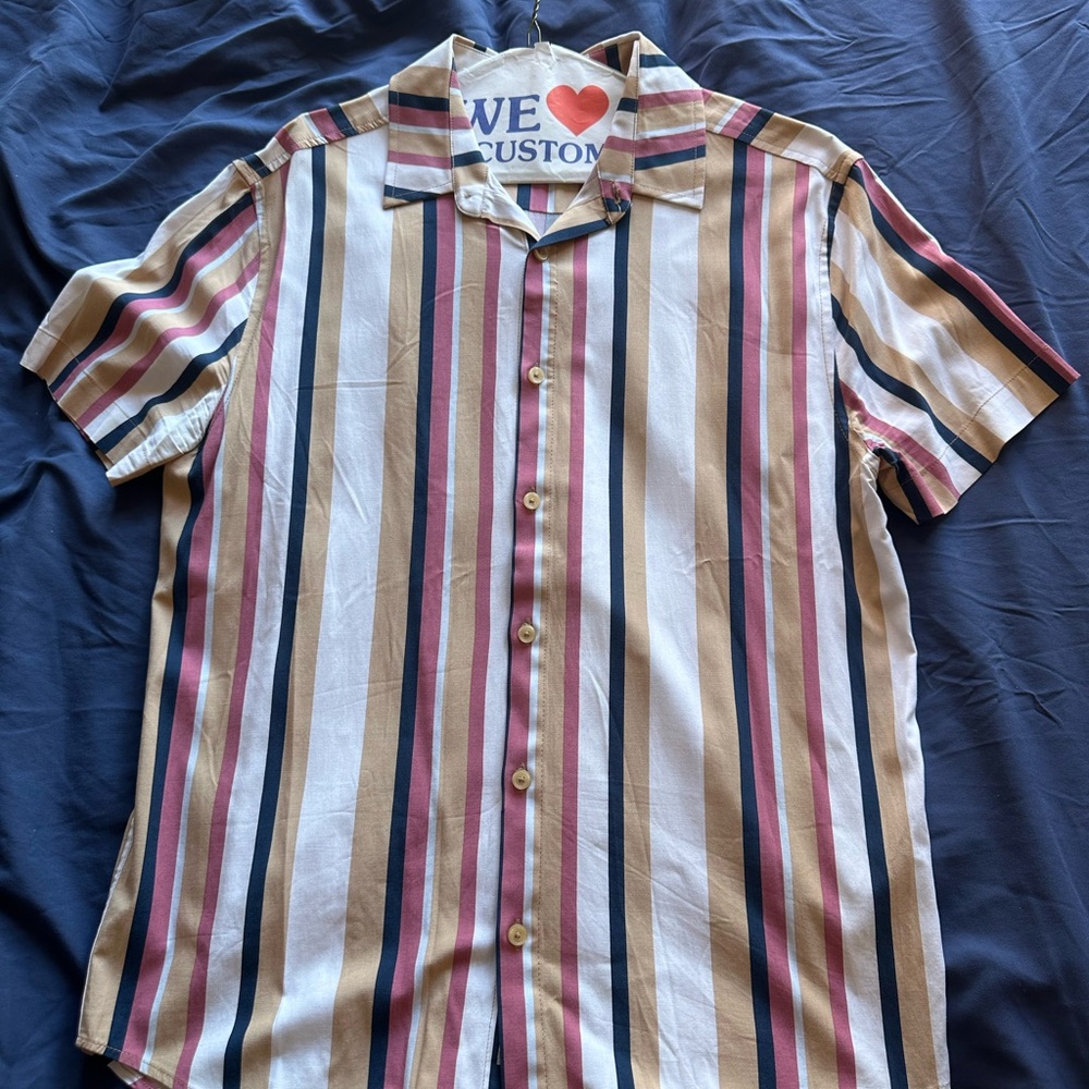 Guess Multicolor Vertical Stripe Short Sleeve Button-Down Shirt